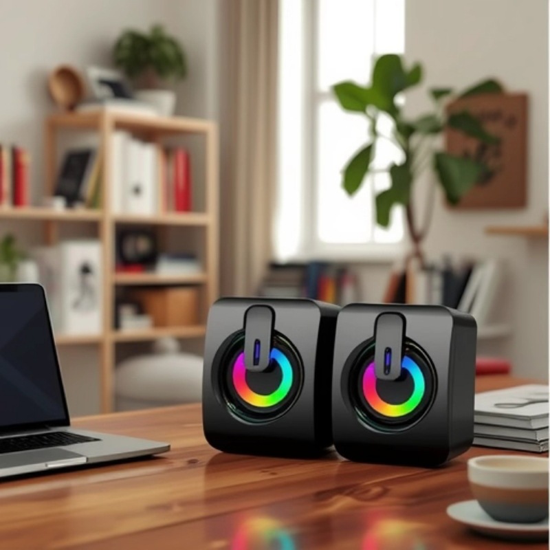 Long-term notebook small audio, RGB colorful light subwoofer, USB 3.5 notebook home computer speaker
