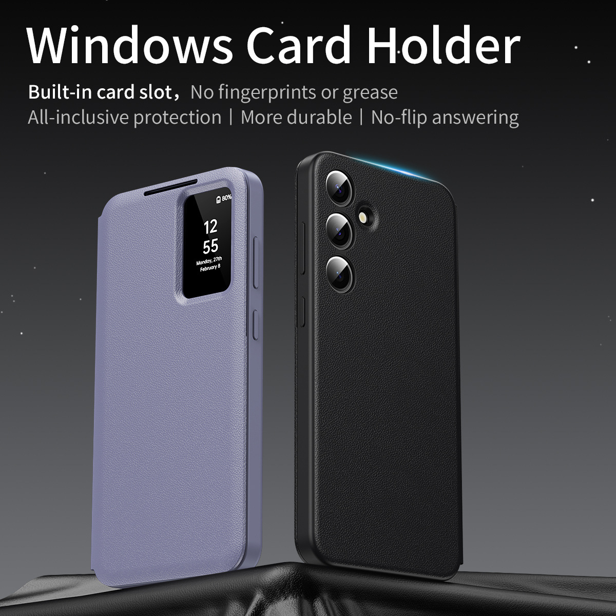 For Samsung S25Ultra Smart View Card Slot Leather Case S26Ultra Flip Cover Answer Phone Case