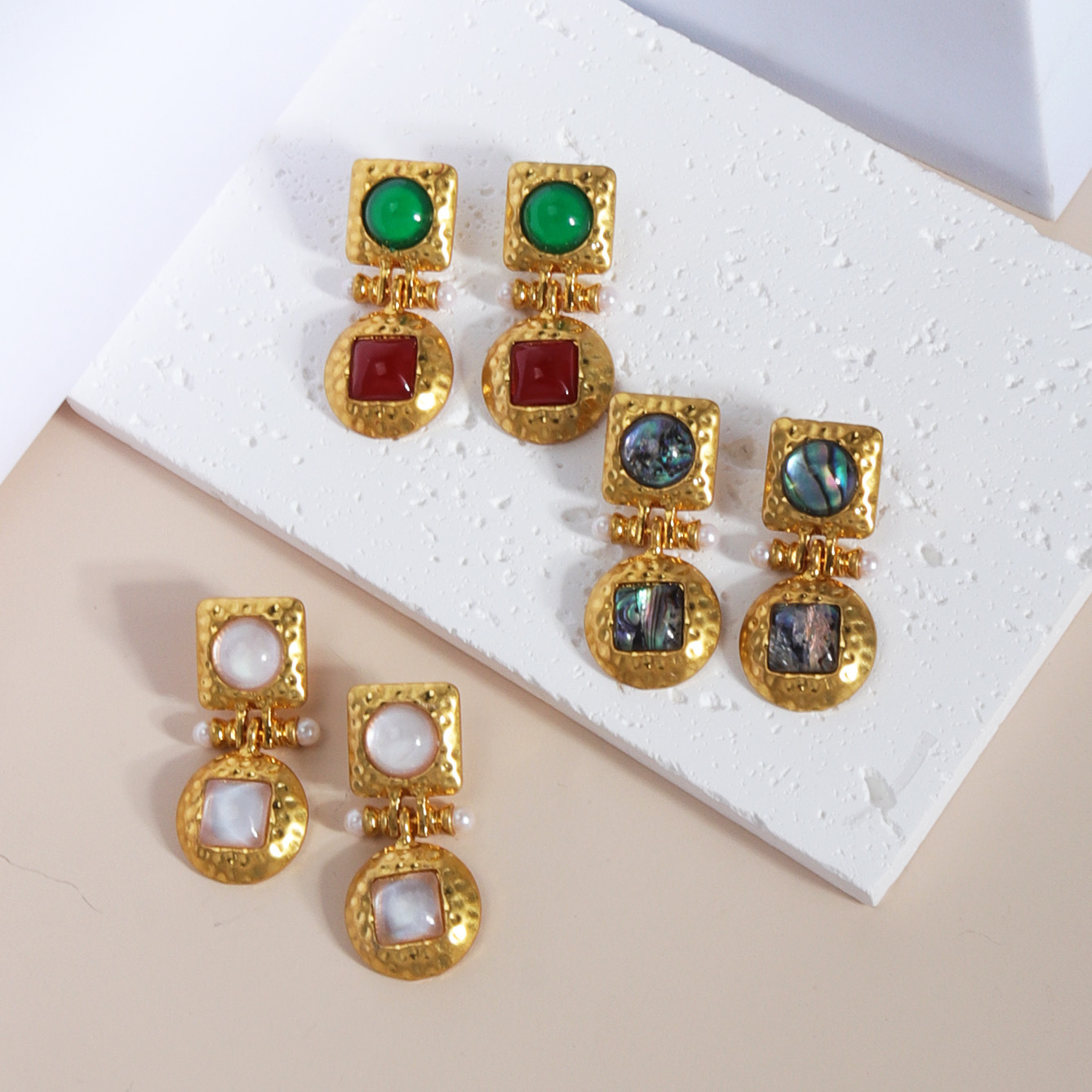 Wind Accessories Metal Texture Colorful Abalone Shell Stud Earrings Women