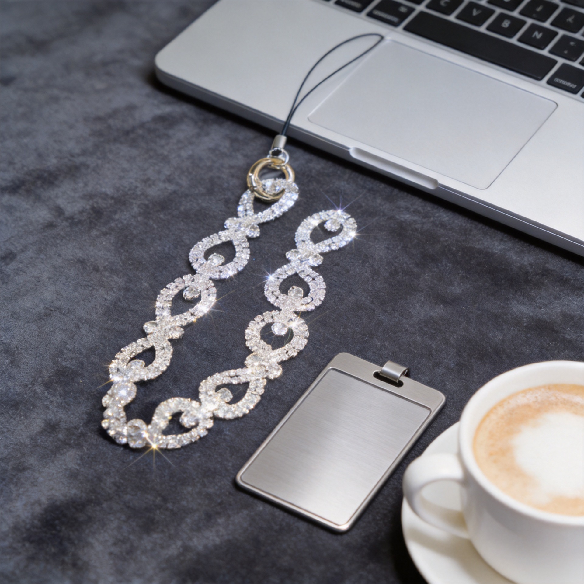 Button Rhinestone Short Wrist Strap New Diamond Wrist Strap Luxury Full Diamond Badge Lanyard