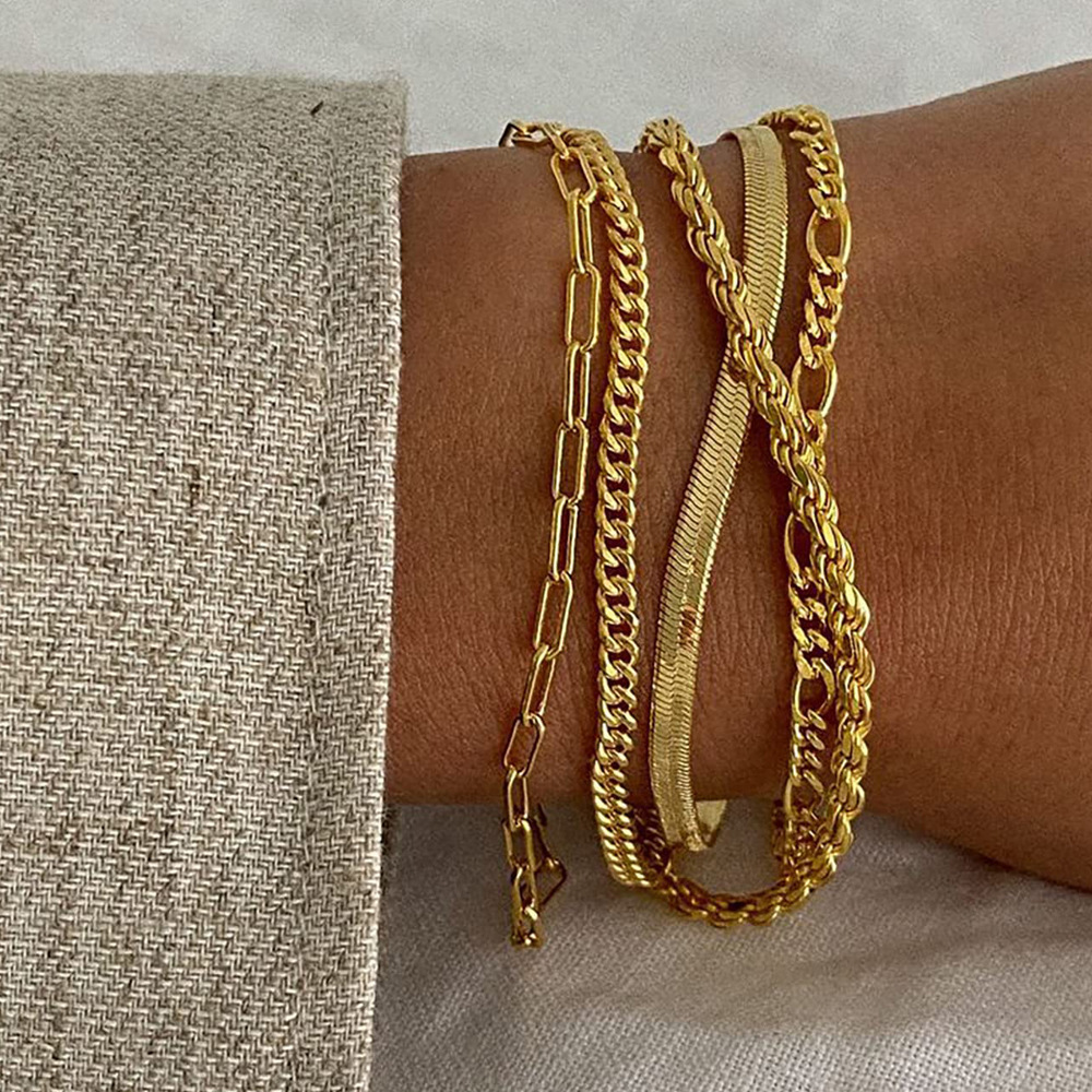 New Simple Electroplated Simple Paperclip Chain Cuban Chain Bead 5-Piece Bracelet Set Hand Jewelry