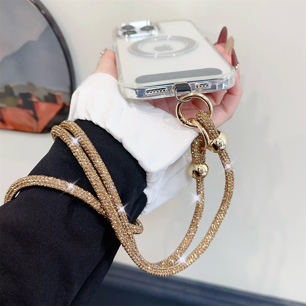Beaded Rhinestone Crossbody Chain Luxury Diamond Long Phone Lanyard Bag Single Shoulder Chain