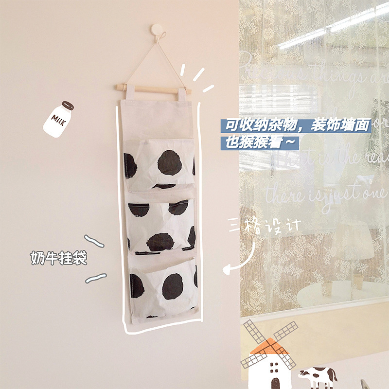 Bedside Fabric Storage Hanging Pouch, Multi-layer Phone Holder for Door or Wall, Cute Student Dormitory Storage Bag