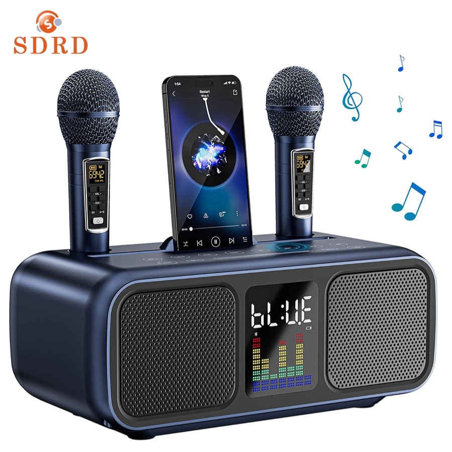 SD318 Bluetooth Speaker Dual Speaker Dual Wireless Microphone Mobile TV Entertainment Sing Karaoke All-in-One