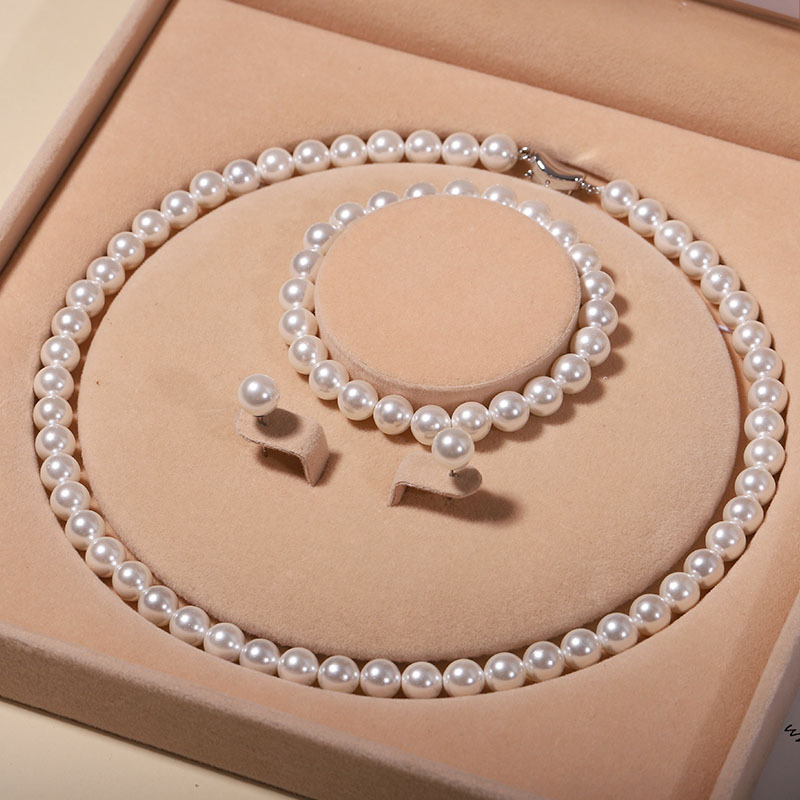 Natural Shell Bead Pearl Necklace Pearl Necklace for Women Three-Piece Set Gift Box Accessories Mother's Day Gift