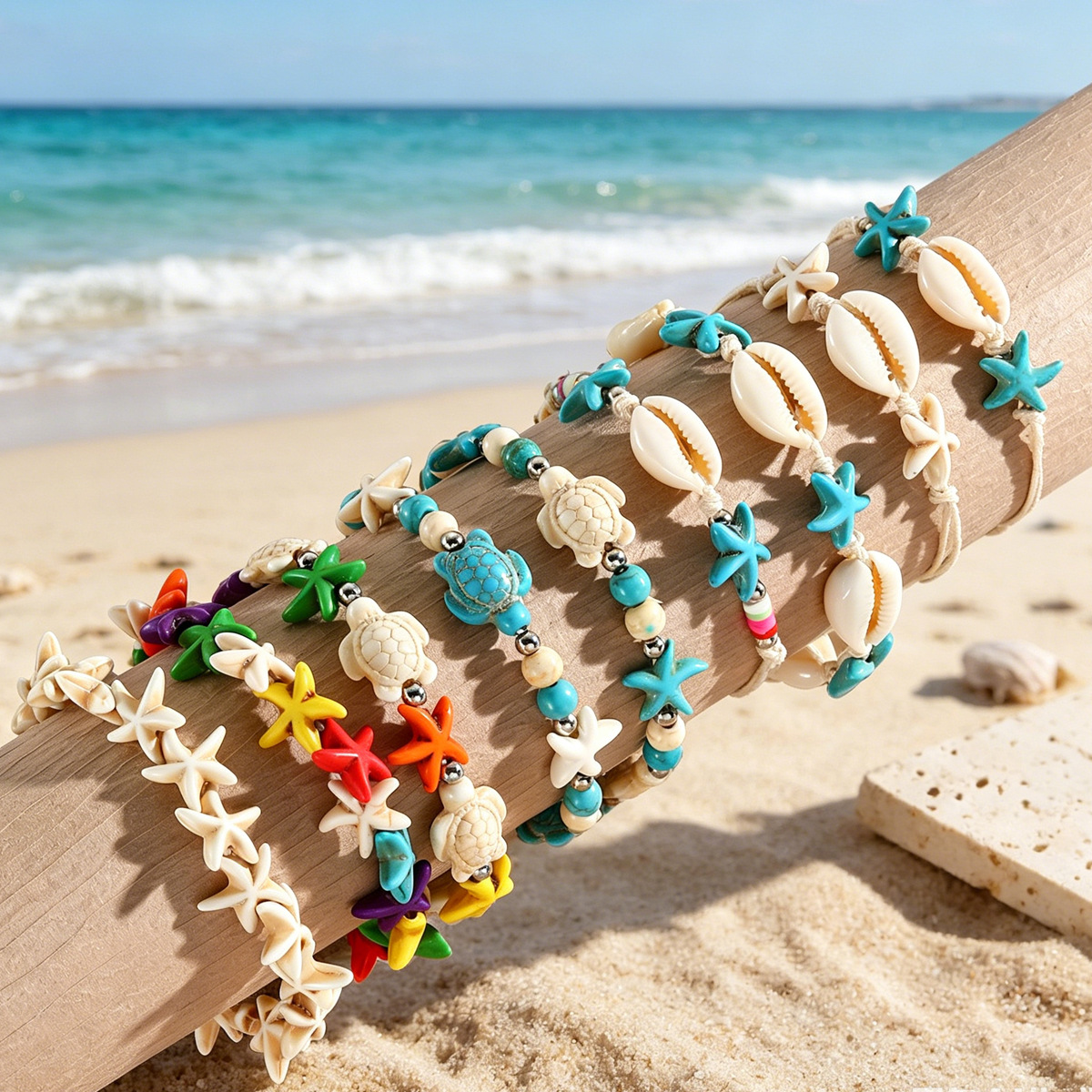 Bohemian woven bracelet ocean resort series natural shell starfish turtle bracelet