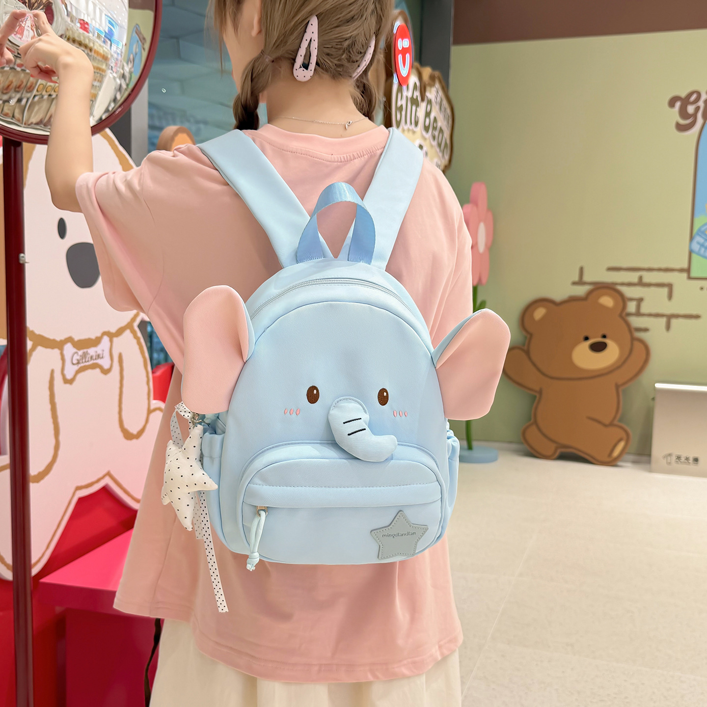 Cute Little Elephant Cartoon Backpack for Women Sweet Style Student Soft Girl Backpack Outing Small Backpack