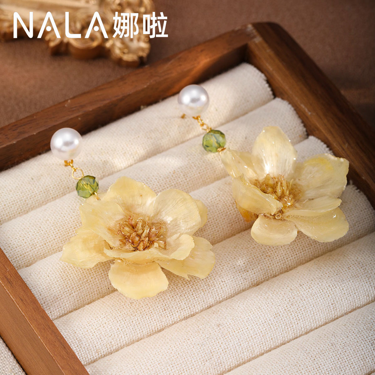 NALA New Chinese Style Flower Earrings Pearl Resin Earrings Niche Earrings