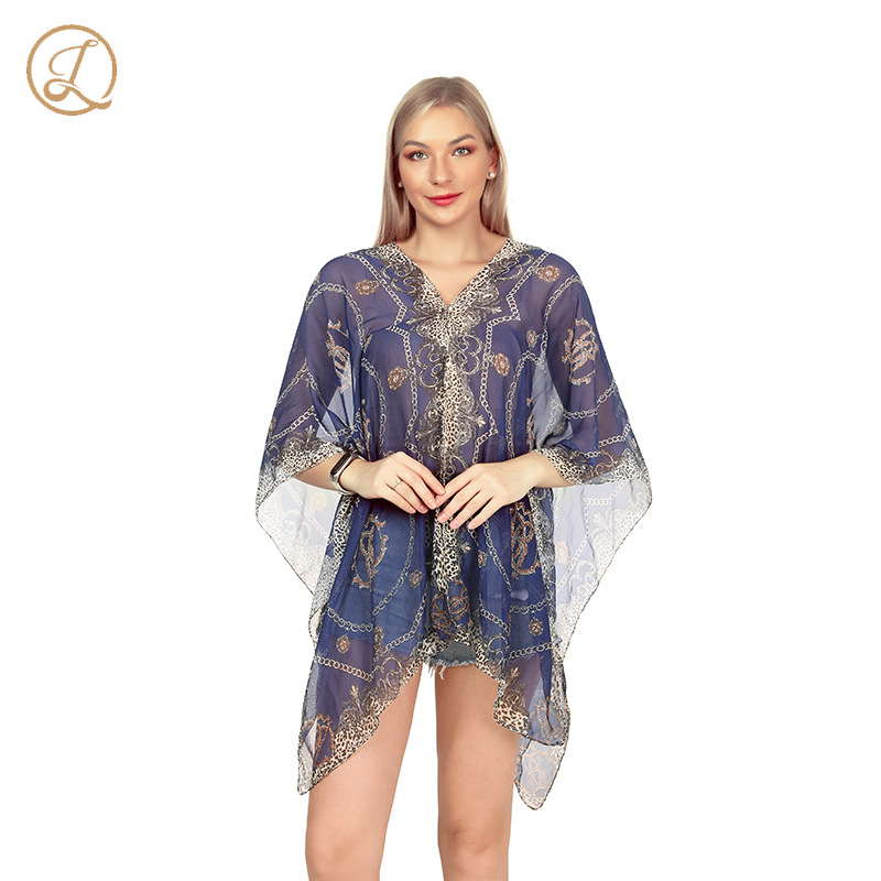 Summer Silk Scarf Women Chiffon Chain Print Beach Towel Sun Protection Shawl