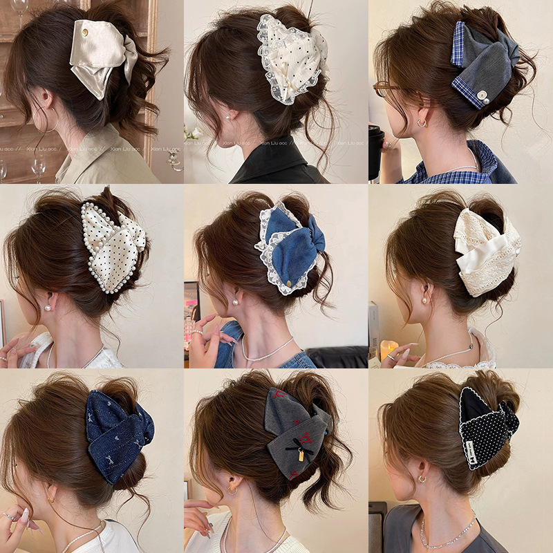 Summer new lace triangle claw clip large hair clip for women full back of head bun shark clip hair accessory