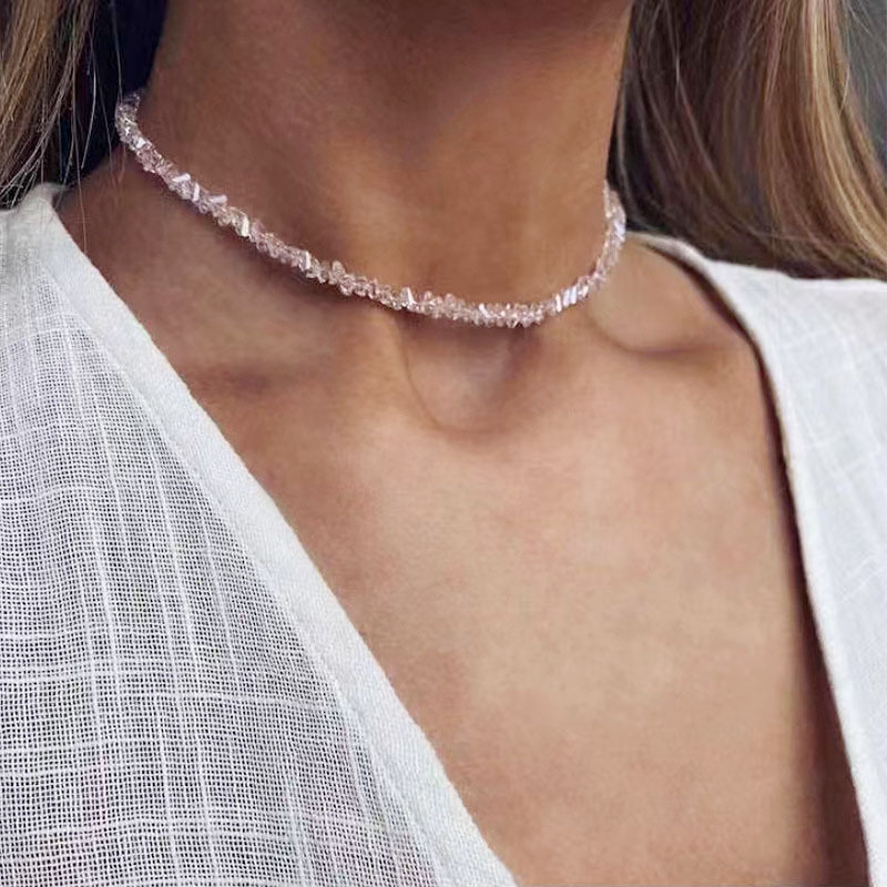 Rongshang Sparkling Multi-Faceted Glass Crystal Necklace Handmade Beaded Clavicle Chain Accessory