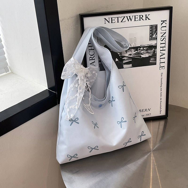 2026 Sweet Style Butterfly Embroidery Canvas Summer with Scarf Single Shoulder Tote Bag Women