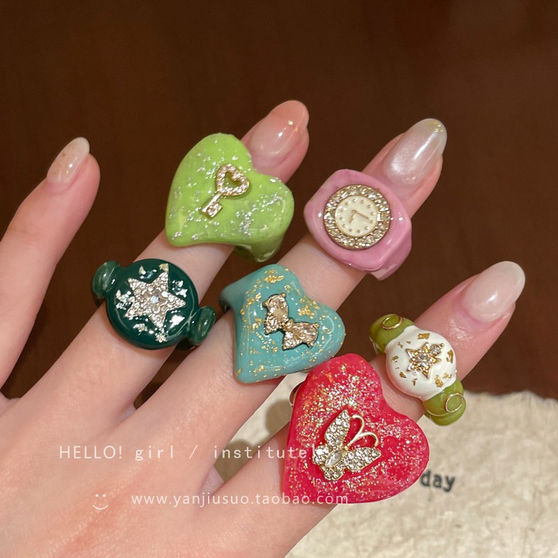 Cute Dopamine Love Geometric Ring for Women Fun Index Finger Ring Simple Colorful Ring