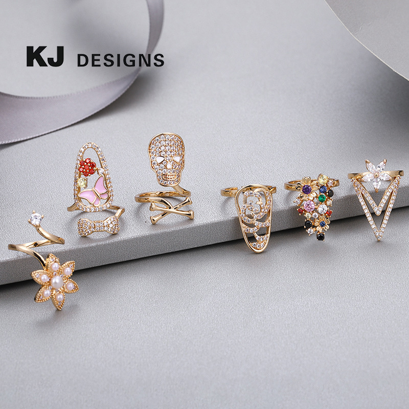 Kenjie copper gold-plated zircon nail ring for women hip-hop nail art fingertip ring geometric open adjustable