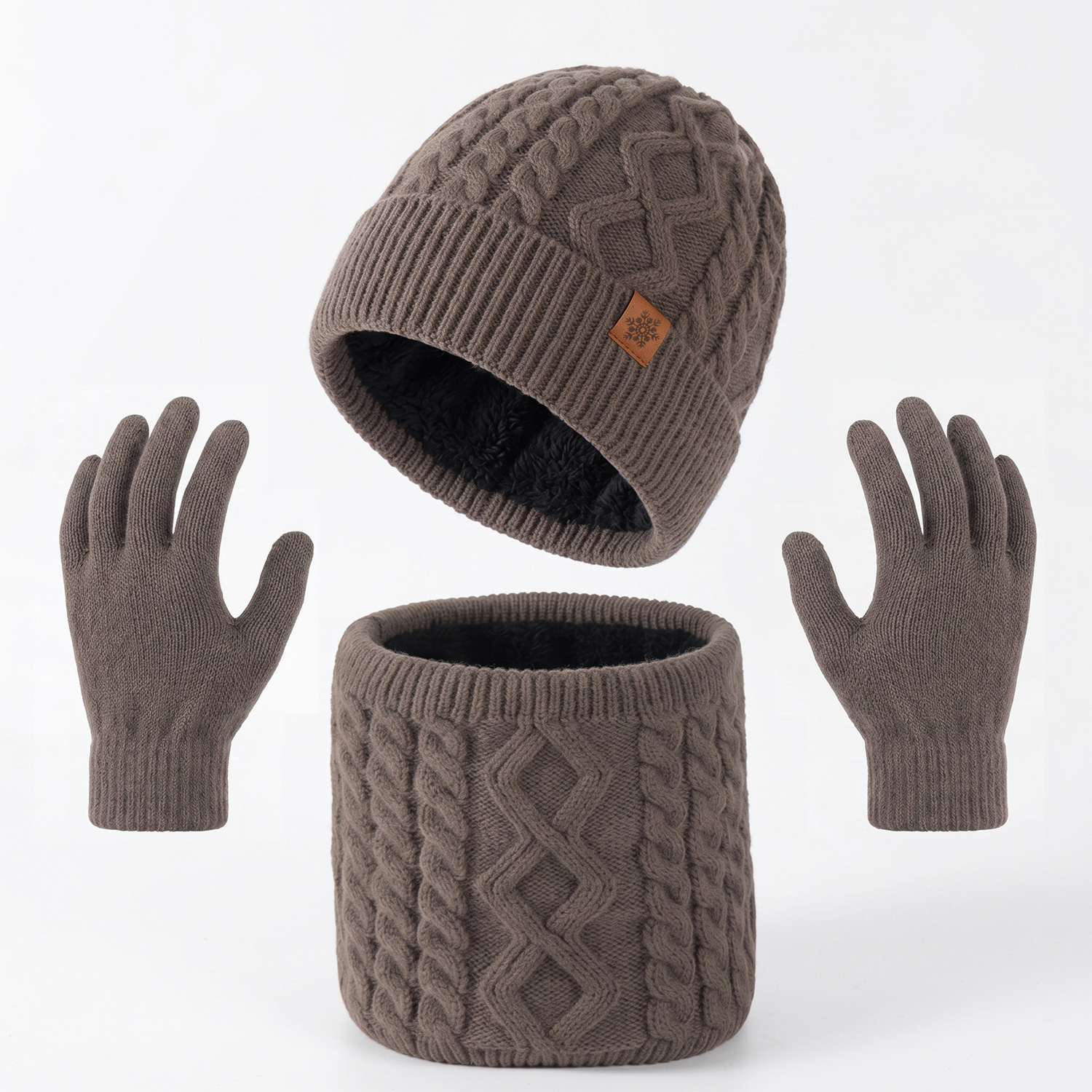 Knitted Hat Men's Hat Scarf Neck Gaiter One-Piece Winter Fleece-Lined Warm Knit Hat Scarf Neck Gaiter Set