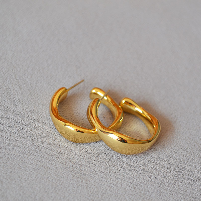 Brass gold-plated irregular C-shape 925 silver pin ear studs ear accessories
