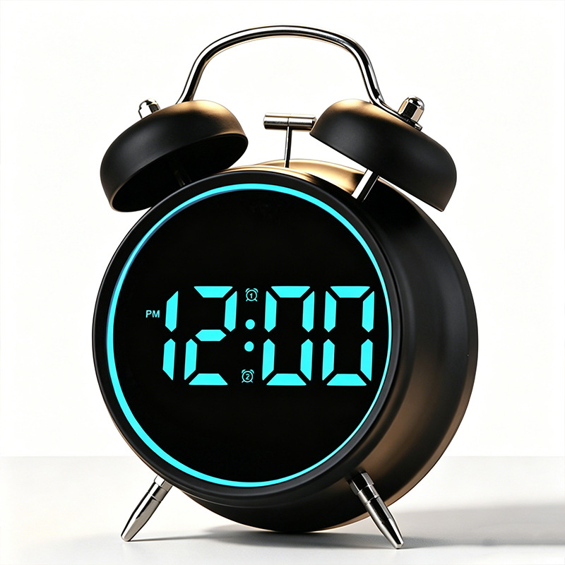 New bedroom electronic display ringing alarm clock super loud sound LED metal simple electronic clock