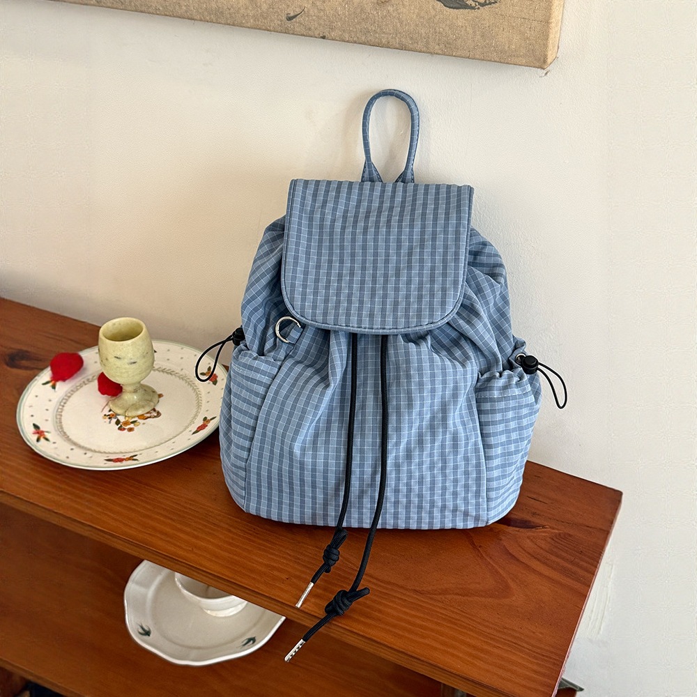 Street Lightweight Nylon Backpack Women 2026 Plaid Backpack Casual Commute School Bag