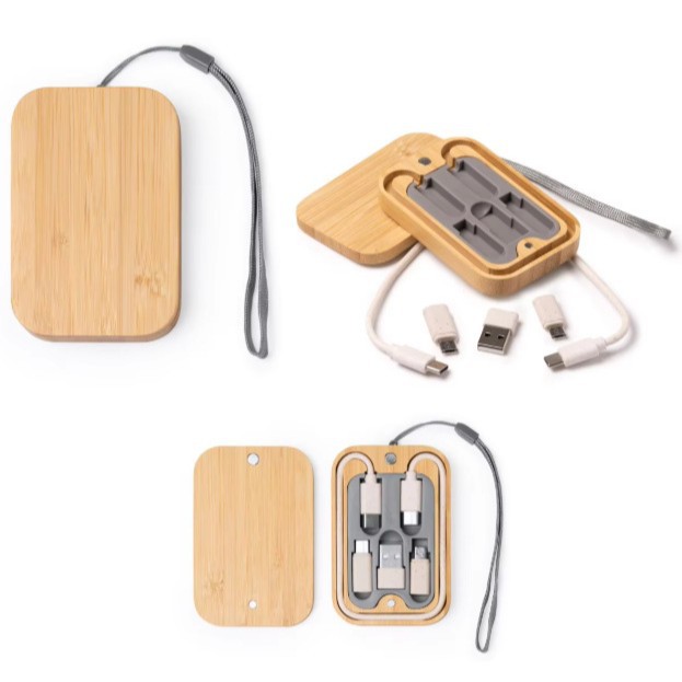 Eco-Friendly Wheat Straw 6-in-1 Data Cable Storage Box Bamboo Wood Storage Box Fast Charging Data Cable 60W Portable