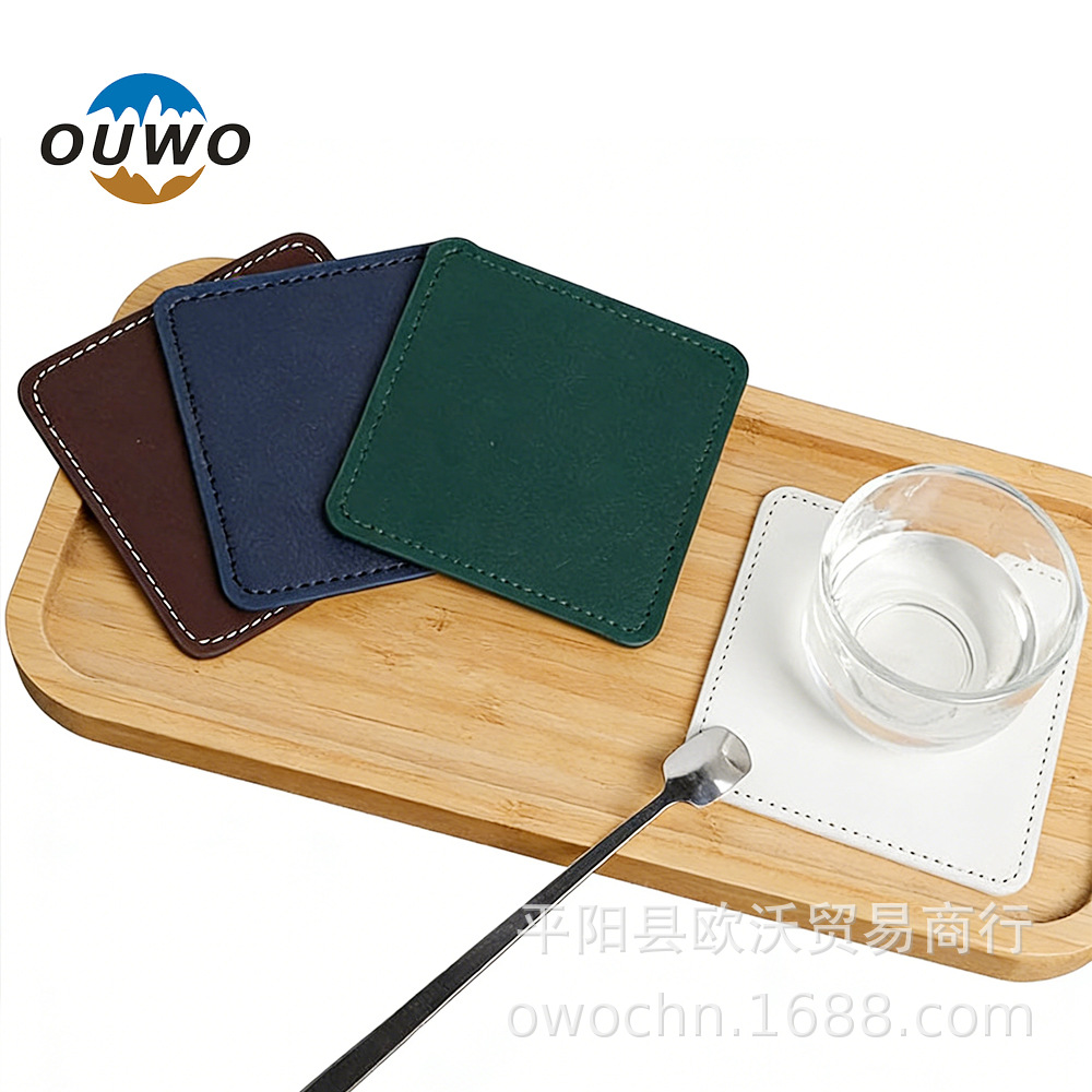 Thickened coaster 10CM high temperature resistant square PU simple heat insulation pad leather coaster