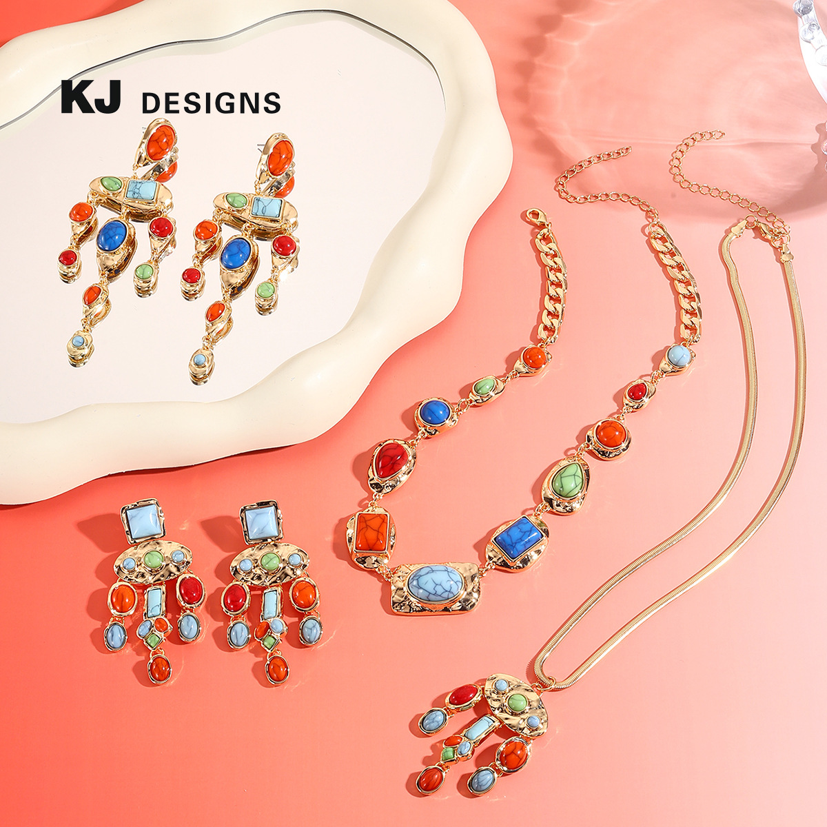 Kenjie 2025 new natural stone style necklace collar chain court style earrings for women