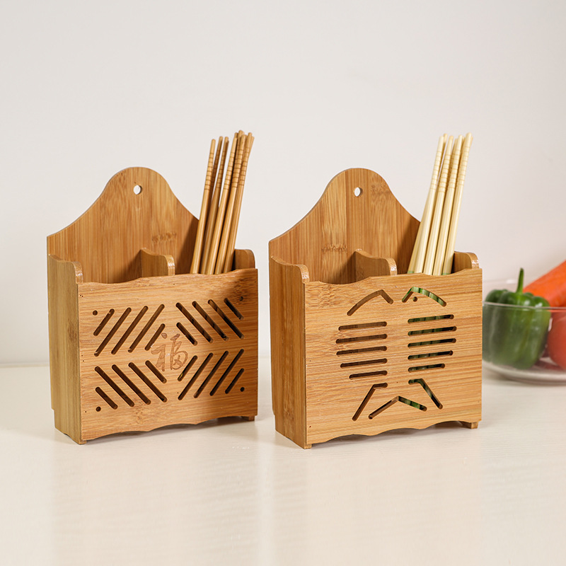 Bamboo chopstick holder draining chopstick rack household chopstick holder wall-mounted chopstick box storage rack kitchen supplies