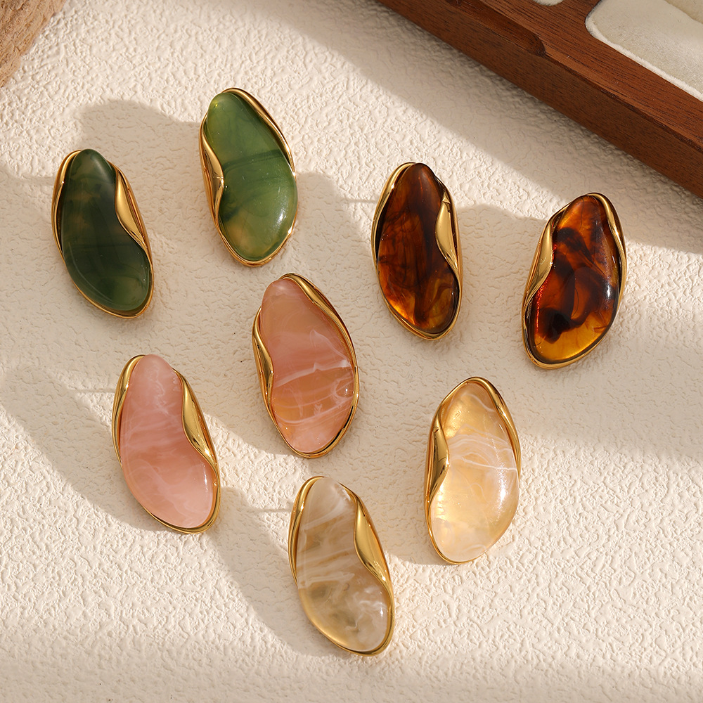 Irregular resin earrings women amber 18k gold stainless steel earrings ear jewelry