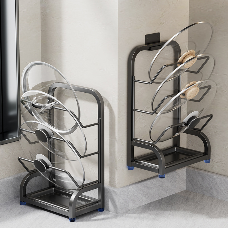 No-drill pot lid rack wall-mounted stainless steel sitting kitchen storage rack counter cutting board storage rack