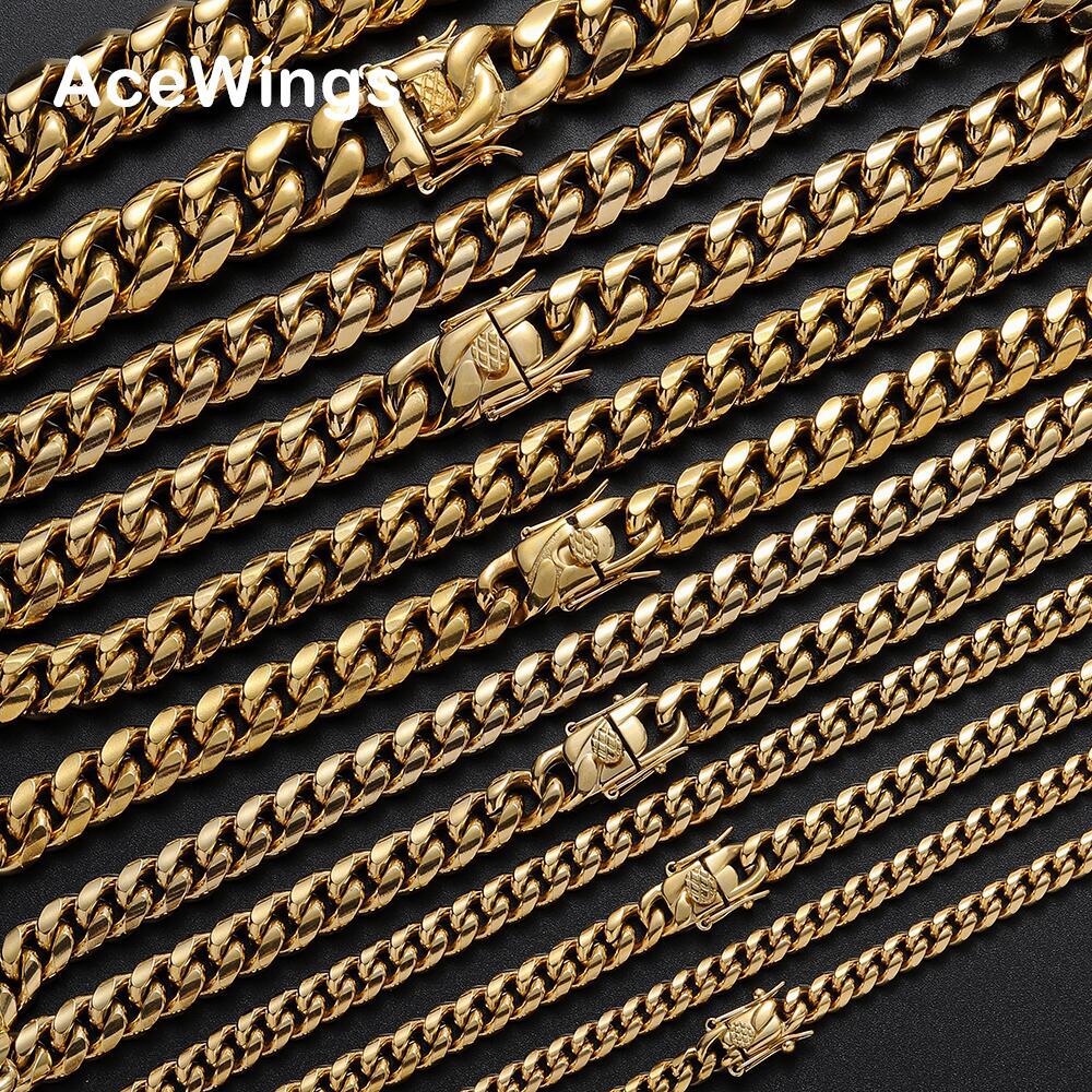Round polished Cuban chain stainless steel necklace domineering men's Cuban necklace hip-hop jewelry