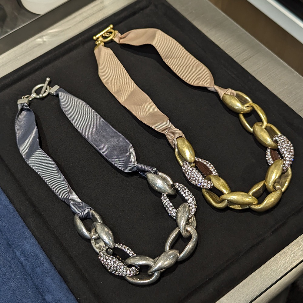 Distressed Metal Geometric Necklace Exaggerated Fabric Patchwork Necklace Export Design