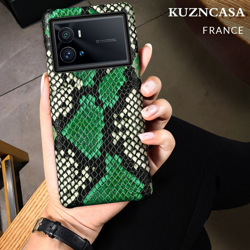 Applicable vivo iQOO 10/9 genuine leather phone case X70 Pro python pattern neo5s half-wrap case anti-drop x80