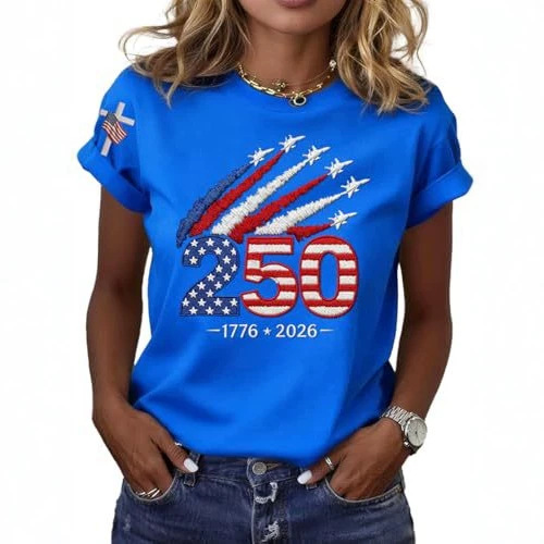 2026 independent station summer new US 250th anniversary flag print T-shirt women