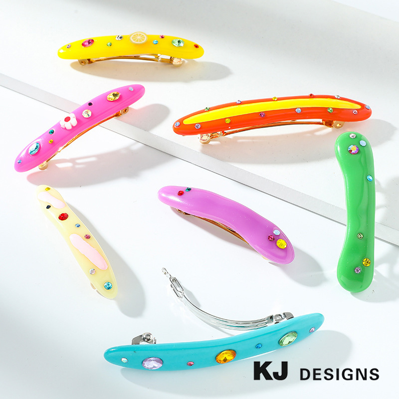 Kenjie original summer candy-colored resin rhinestone hair clip for women, exclusively supplied colorful hair accessory