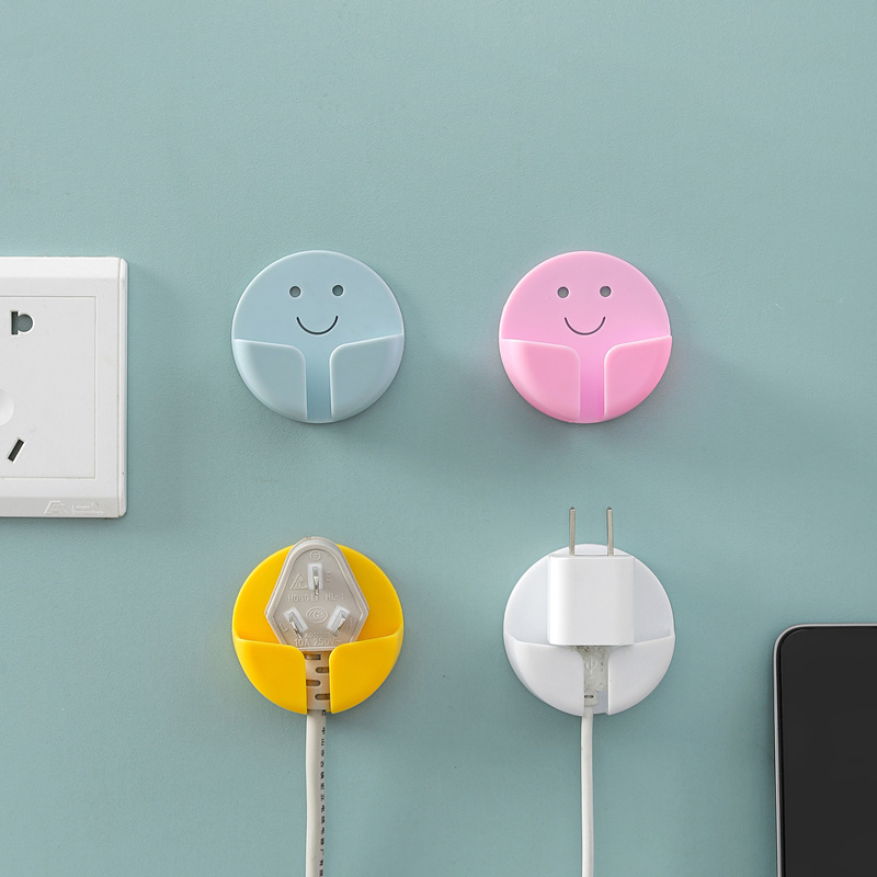 Smiley Face Plug Hook No-Drill Plug Fixer Data Cable Charger Power Plug Socket Hook