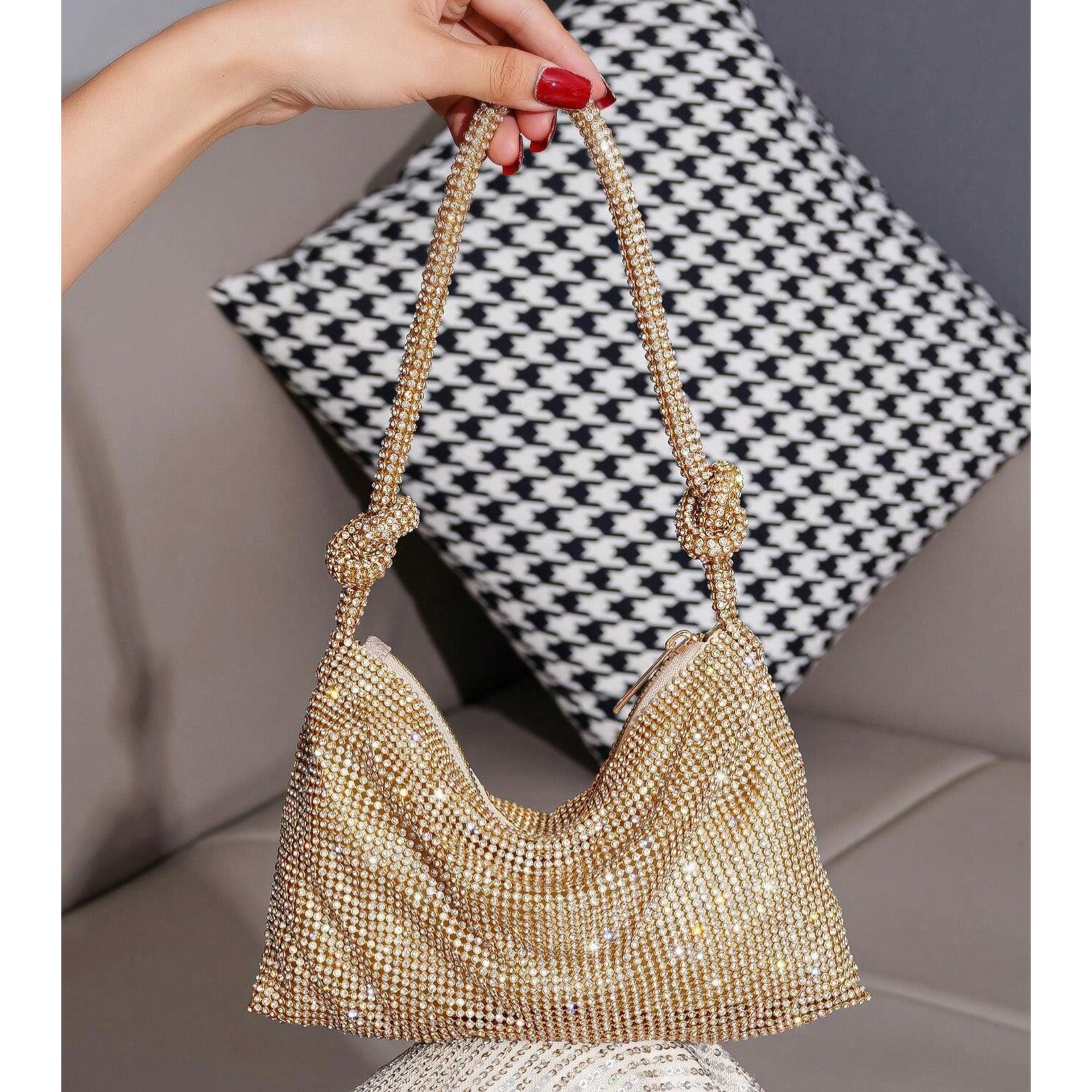 Crystal-embellished evening bag, handmade banquet dress bag, sparkling knot crystal bag, party bag, clutch bag
