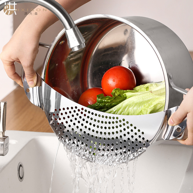 Stainless steel kitchen drainer fruit and vegetable strainer slag barrier pot edge filter baffle kitchen tool