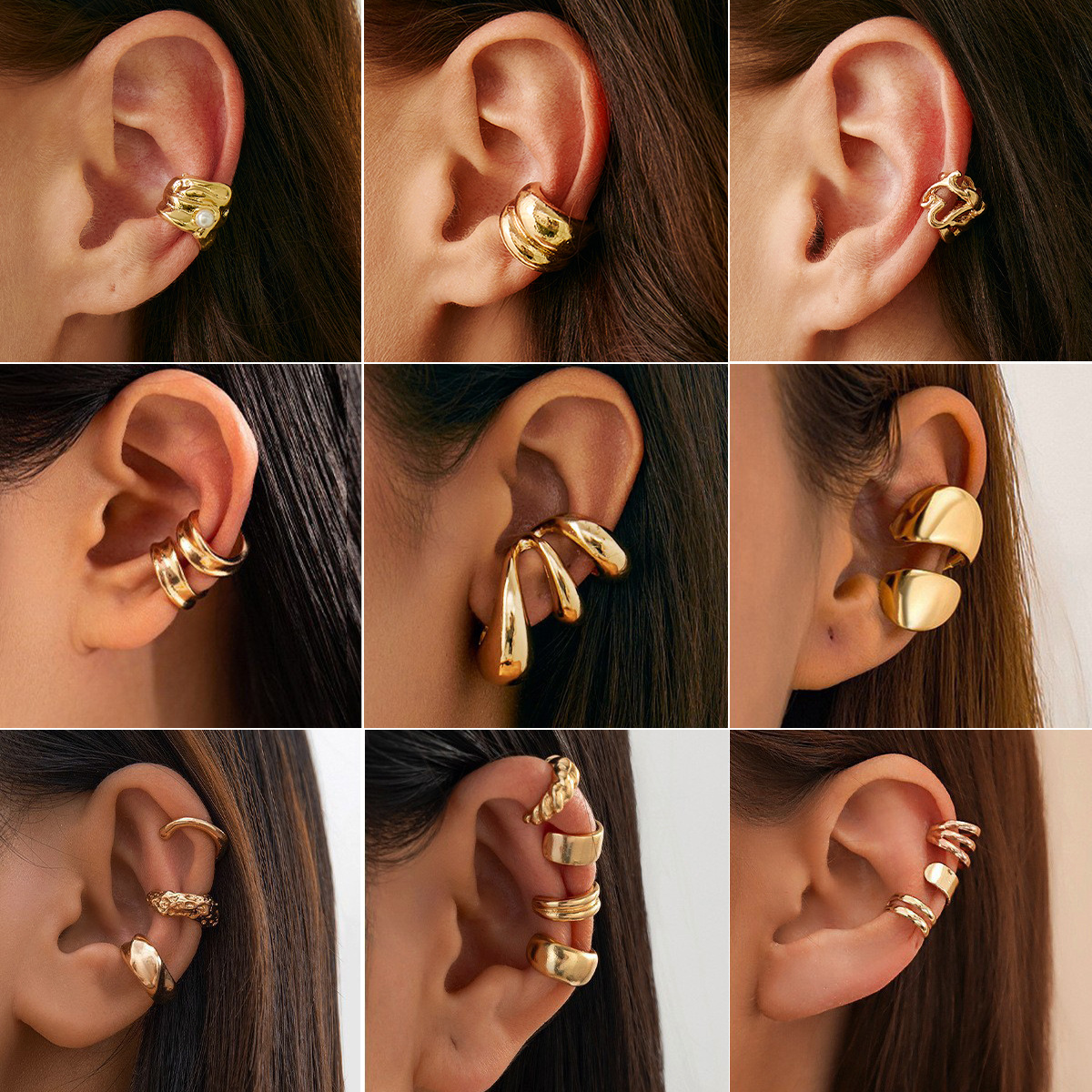 Metal smooth drop bean ear clip geometric plain circle fold earring ear hoop