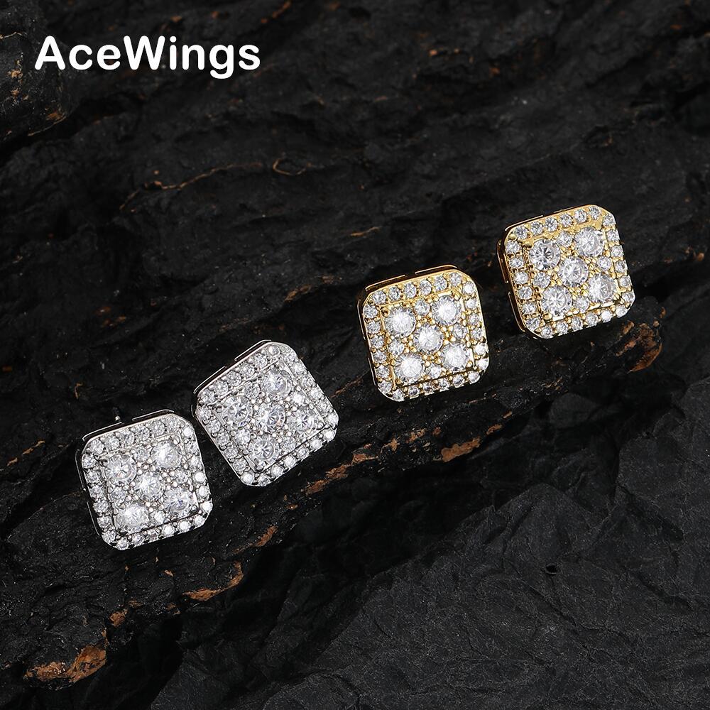 Ear jewelry square earring micro-set zircon simple design men's women's nightclub hip-hop earring