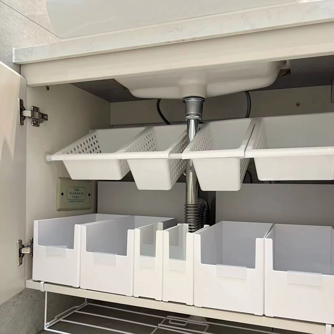 Under kitchen sink shelf, no-drill, adjustable, cabinet storage rack, bathroom corner shelf