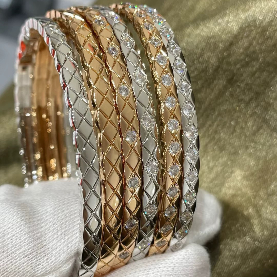 Small fragrance high version V gold coco diamond-encrusted full diamond couple bracelet simple bangle for women