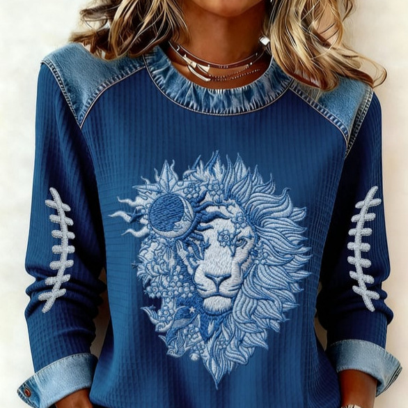 2025 Autumn Winter Women's New Animal Lion Tiger Print Women's Round Neck Sweatshirt