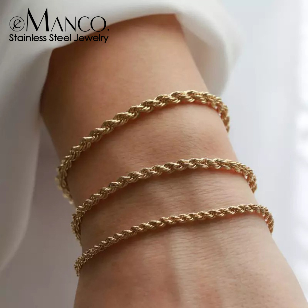 eManco New Twist Chain Bracelet Women Hip Hop Punk Gold Stainless Steel Bracelet Gold Plated Hand Jewelry Accessories