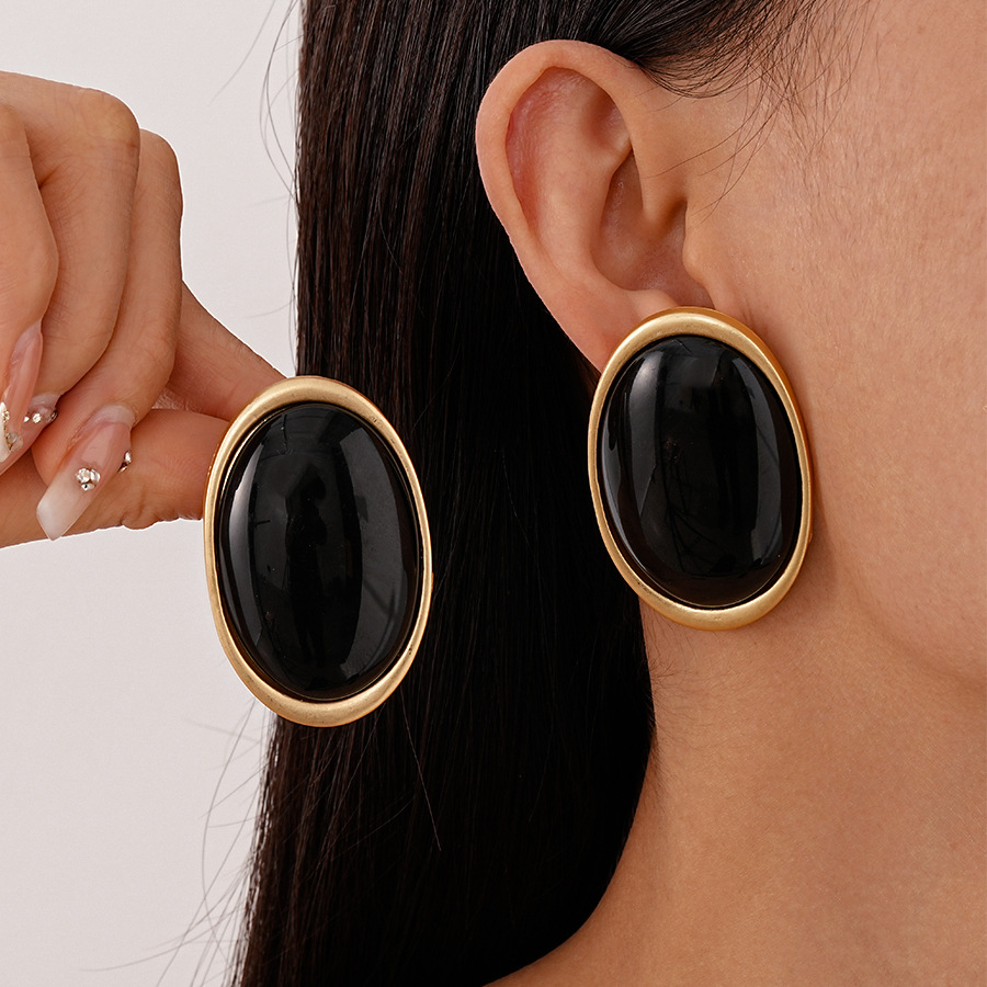 Simple Resin Oval Geometric Silver Needle Earrings Exaggerated Earrings for Women