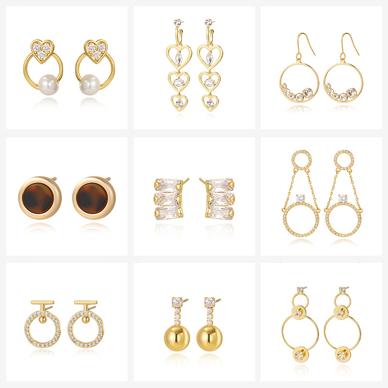 Kenjie copper zircon gold-plated silver needle earrings quality heart geometric earring treatment