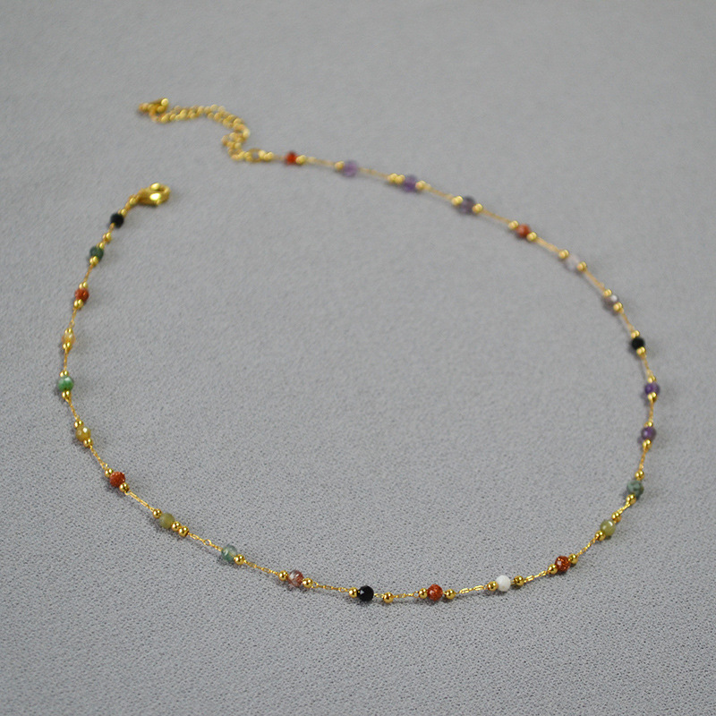 Sweet colorful natural stone delicate simple short necklace锁骨链 for women