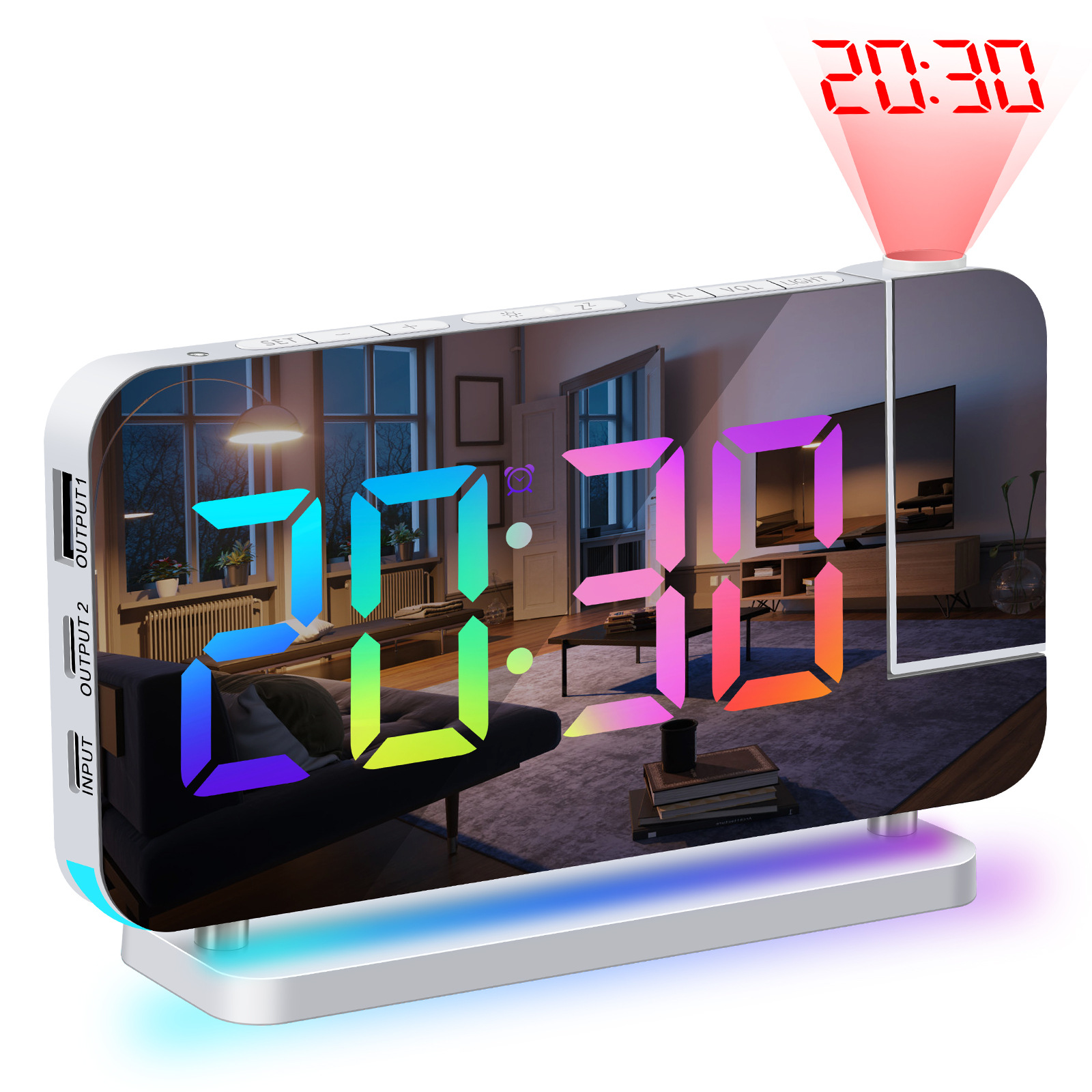New RGB Colorful LED Electronic Clock Color Changing Night Light Atmosphere Light Home Desktop Projection Alarm Clock