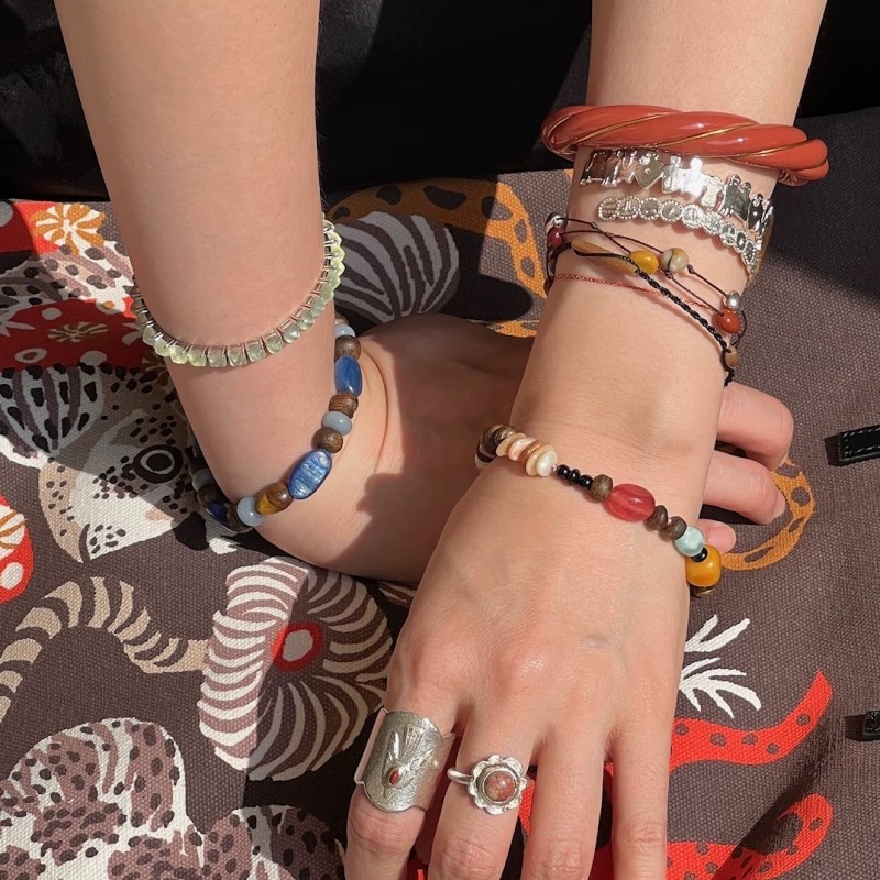 Spring Summer New Agarwood Bracelet Amber Agate Multi-Color Beaded Bracelet Colorful New Chinese Style Layering Daily Wear