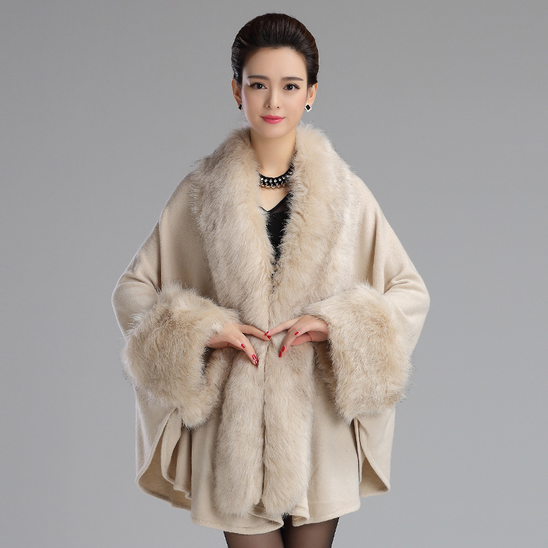 3030# Autumn/Winter New Loose Plus Size Fur Shawl Coat Knitted Cardigan Shawl Cape