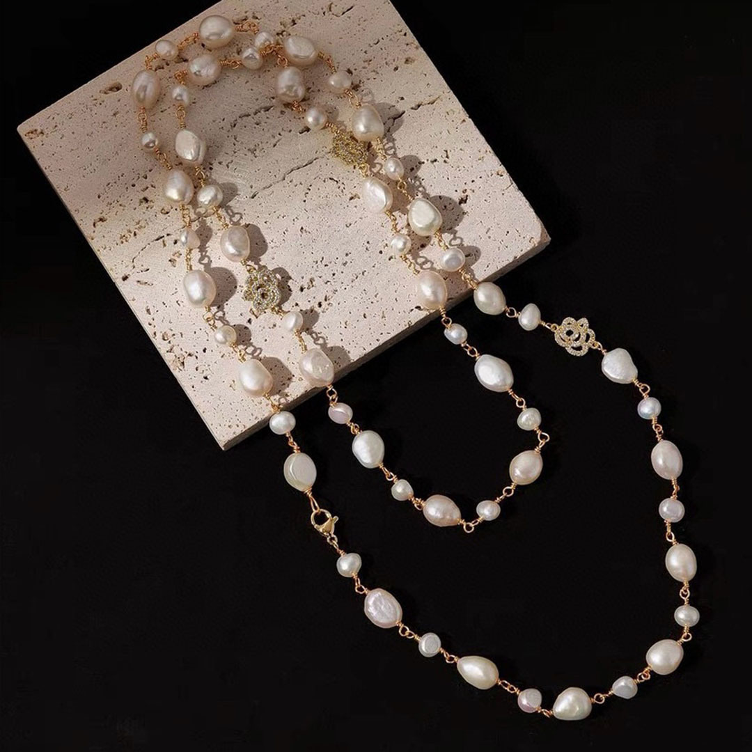Natural Freshwater Pearl Long Necklace Women Autumn Winter Stackable Sweater Chain