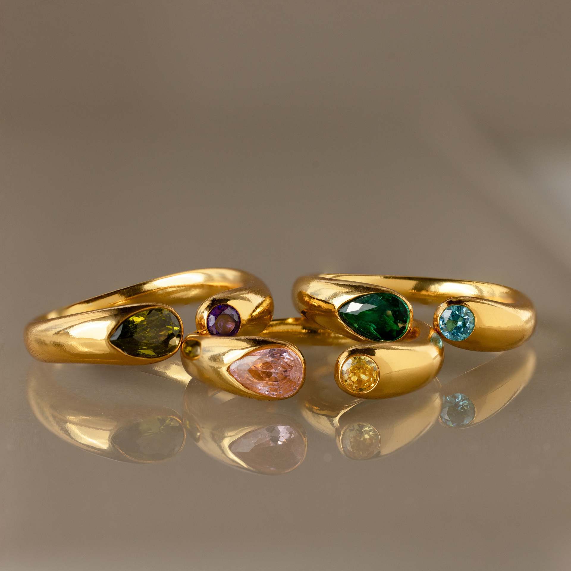 Stainless steel December birthstone ring 12-month birthstone ring vacuum electroplated 18k real gold